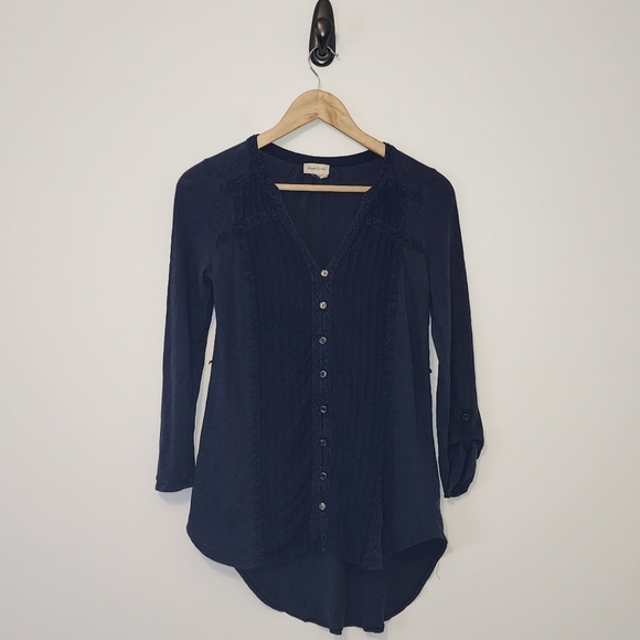 Meadow Rue Extra Small Button-Up Blue Boho Long Sleeve Shirt - Picture 1 of 5